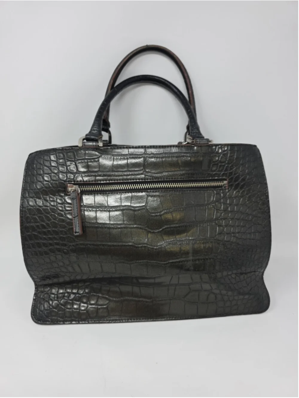 GUESS Y2K Vtg Black Croc Embossed Gunmetal Grey Bag Large Logo Designer Purse